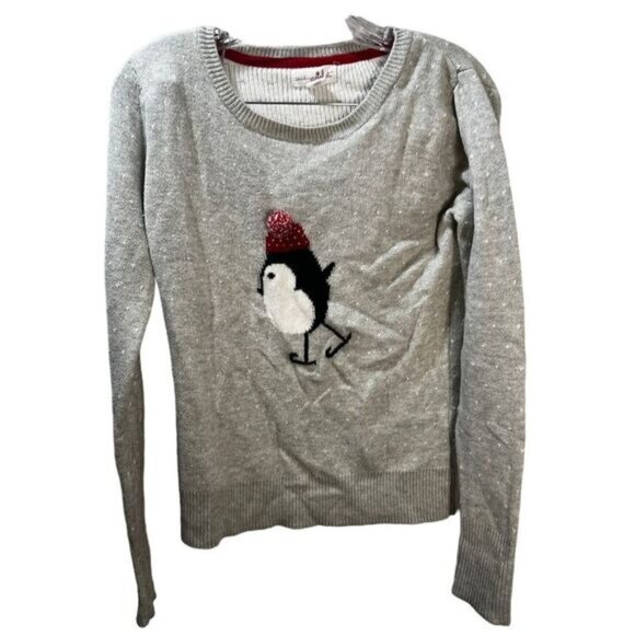NEW Shrinking Violet Embroidered Christmas Penguin Sweatshirt‎ Medium - Picture 1 of 6
